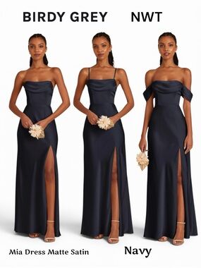 Birdy Grey Navy Strapless Matte Satin Bridesmaid Gown